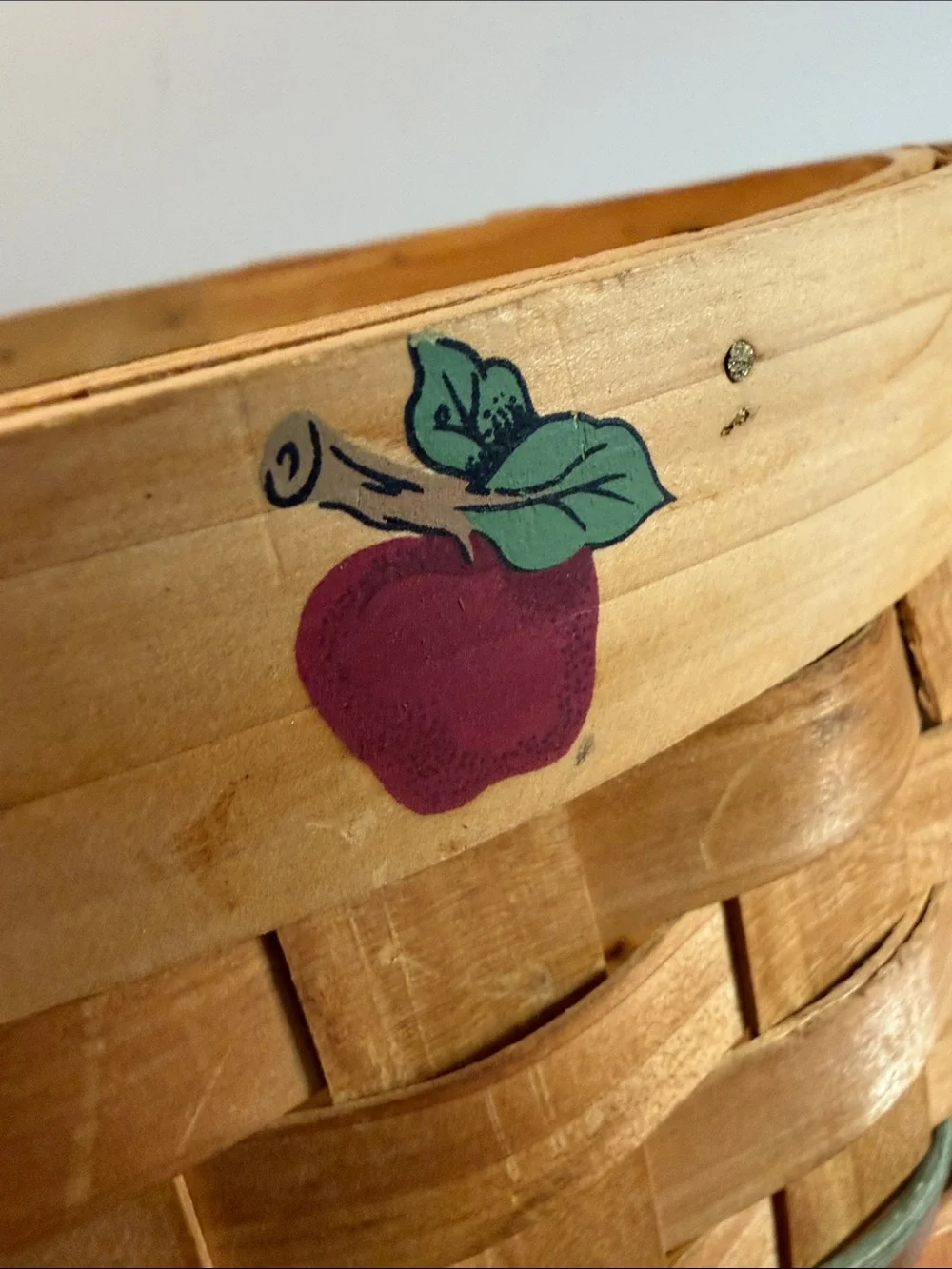 Handwoven Wooden Apple Accent Basket in Natural and Red